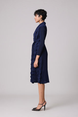 Paula Textured Overlay Dress - Navy