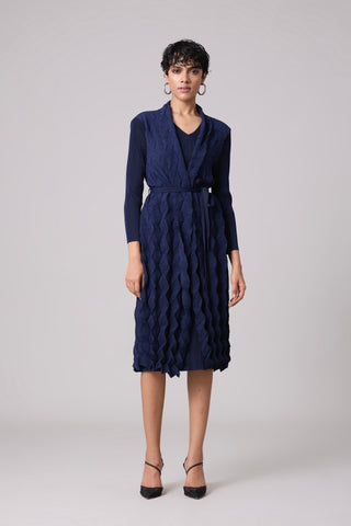 Paula Textured Overlay Dress - Navy