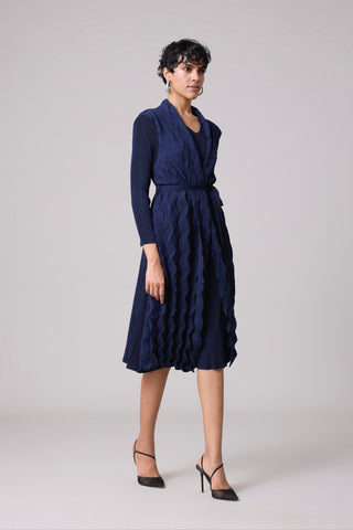 Paula Textured Overlay Dress - Navy