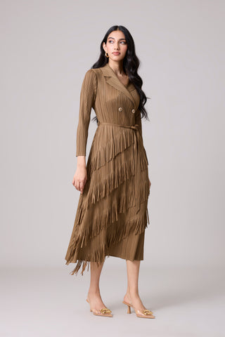 Camren Fringe Dress - Taupe