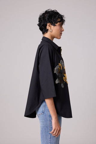 Agness Applique Shirt - Black