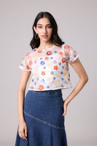 Paige Sequence Flower Top/Jacket - Half Sleeve