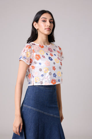 Paige Sequence Flower Top/Jacket - Half Sleeve