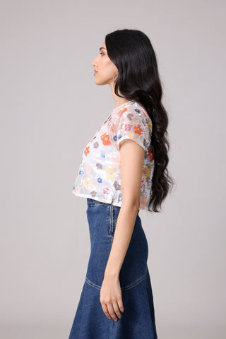 Paige Sequence Flower Top/Jacket - Half Sleeve