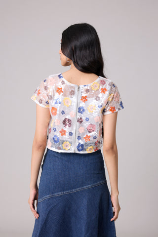 Paige Sequence Flower Top/Jacket - Half Sleeve