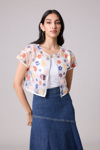 Paige Sequence Flower Top/Jacket - Half Sleeve