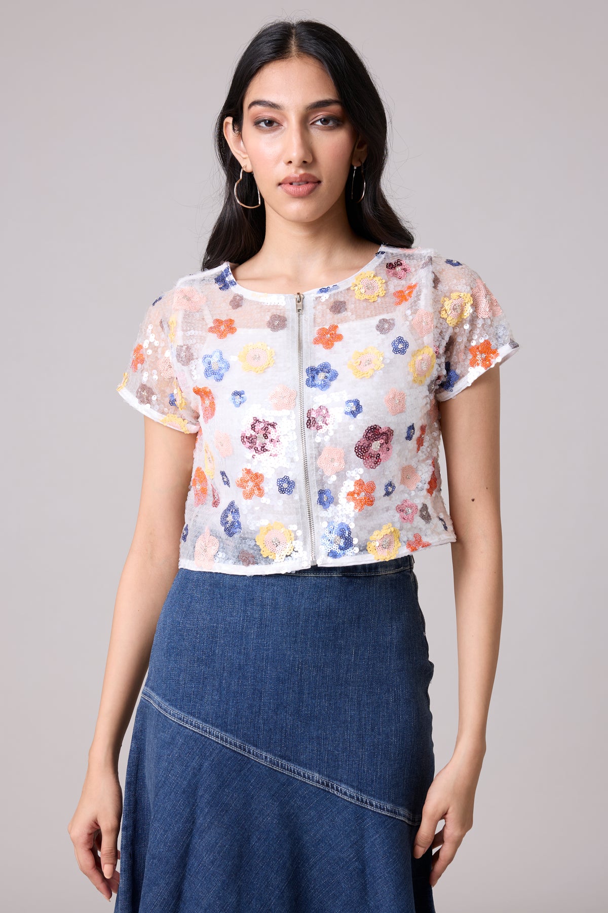 Paige Sequence Flower Top/Jacket - Half Sleeve