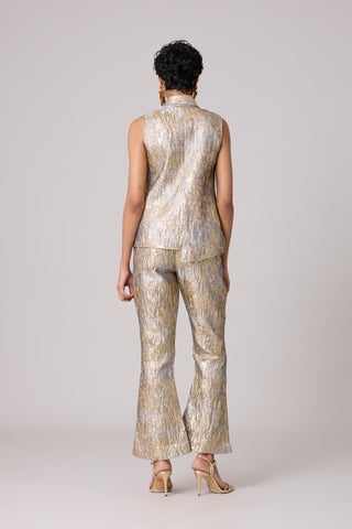 Athena Textured Vest Set - Beige & Gold