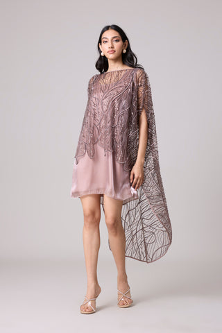 Leah Embroidered Cape Mini Dress