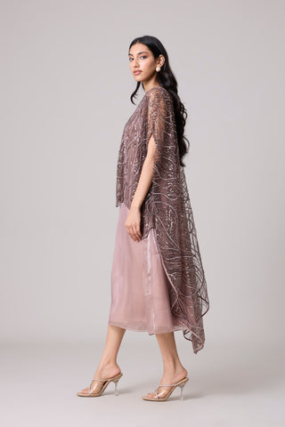 Leah Embroidered Cape Midi Dress