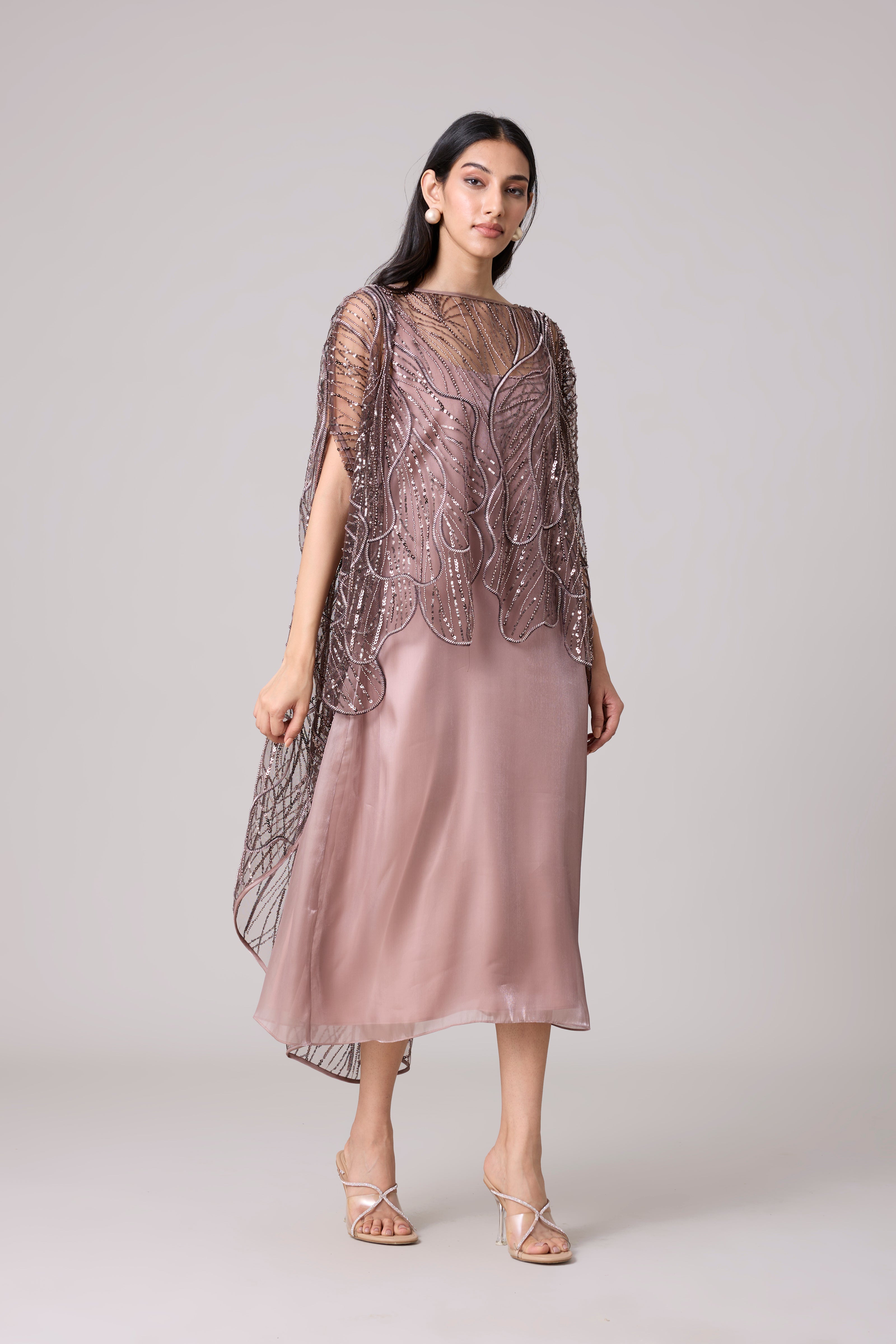 Leah Embroidered Cape Midi Dress Leah Embroidered Cape Midi Dress