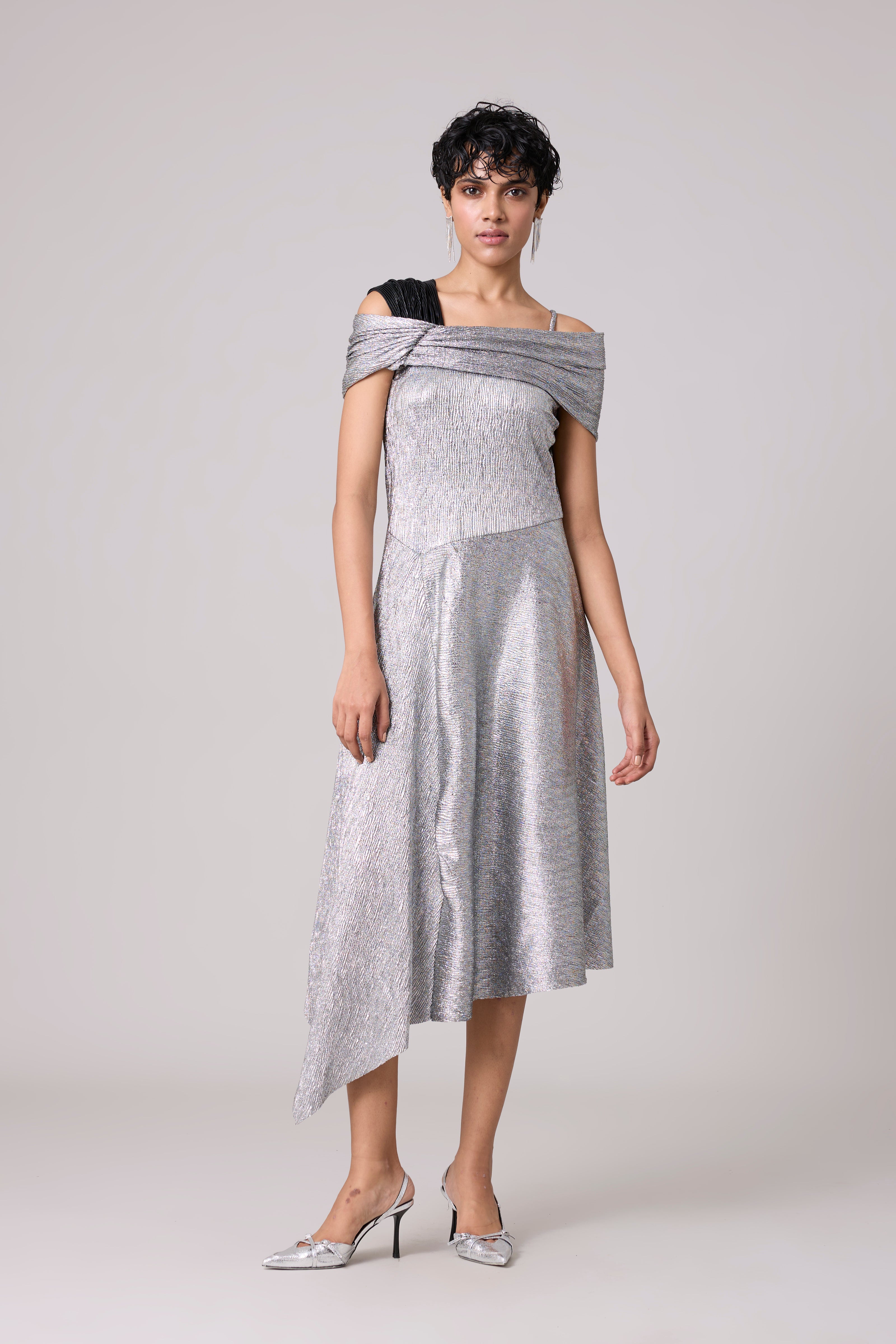 metallic silver dress women Metallic Silver Jacket Dress