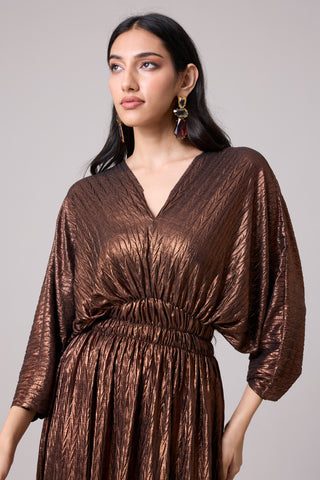 Adeline Dress - Chevron Pleated Copper