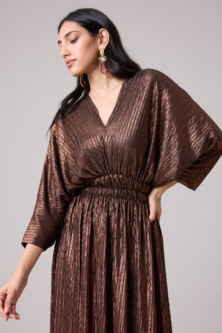 Adeline Dress - Chevron Pleated Copper