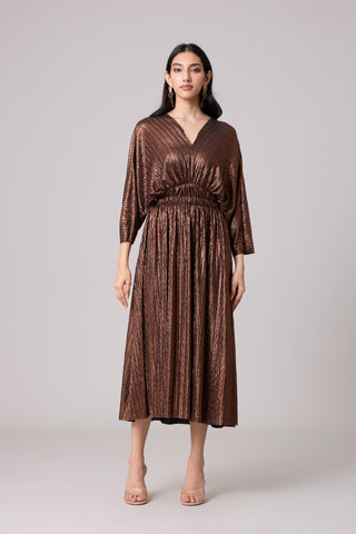 Adeline Dress - Chevron Pleated Copper