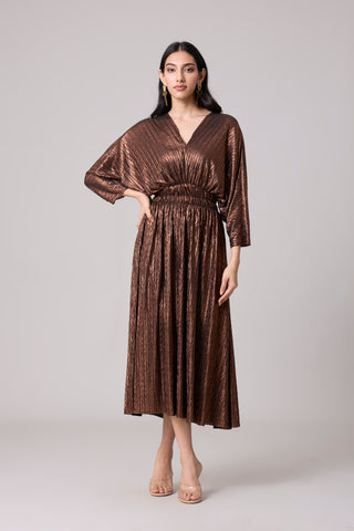 Adeline Dress - Chevron Pleated Copper