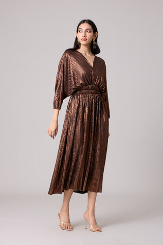 Adeline Dress - Chevron Pleated Copper