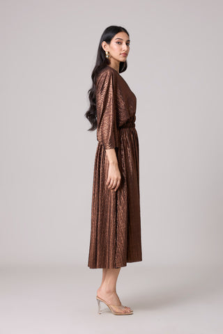 Adeline Dress - Chevron Pleated Copper