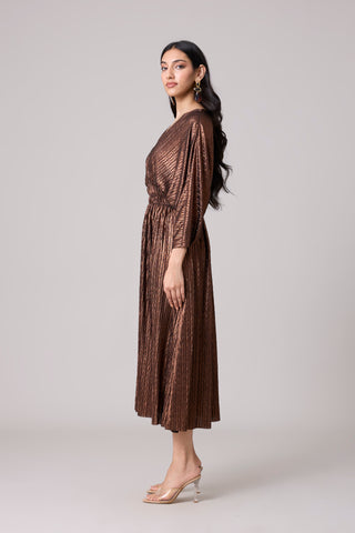 Adeline Dress - Chevron Pleated Copper