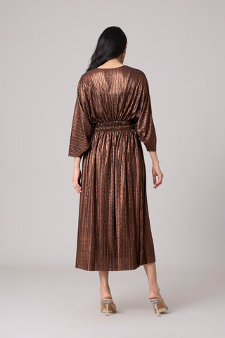 Adeline Dress - Chevron Pleated Copper