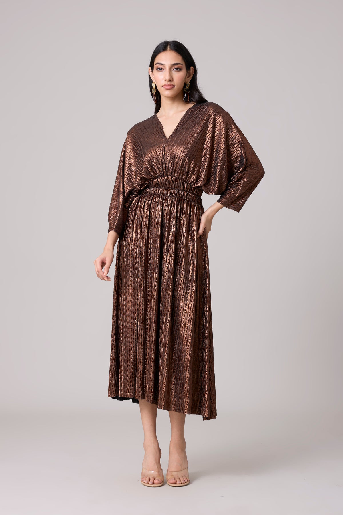 Adeline Dress - Chevron Pleated Copper