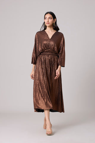 Adeline Dress - Chevron Pleated Copper