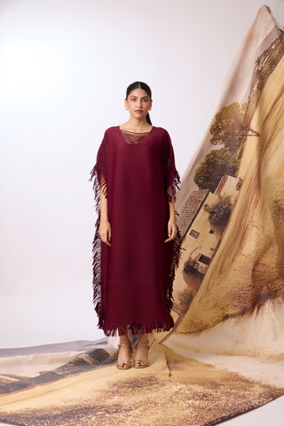 Cayla Fringe Kaftan - Dark Maroon