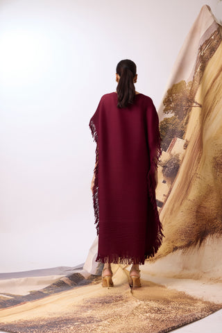 Cayla Fringe Kaftan - Dark Maroon