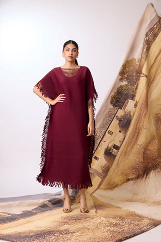 Cayla Fringe Kaftan - Dark Maroon