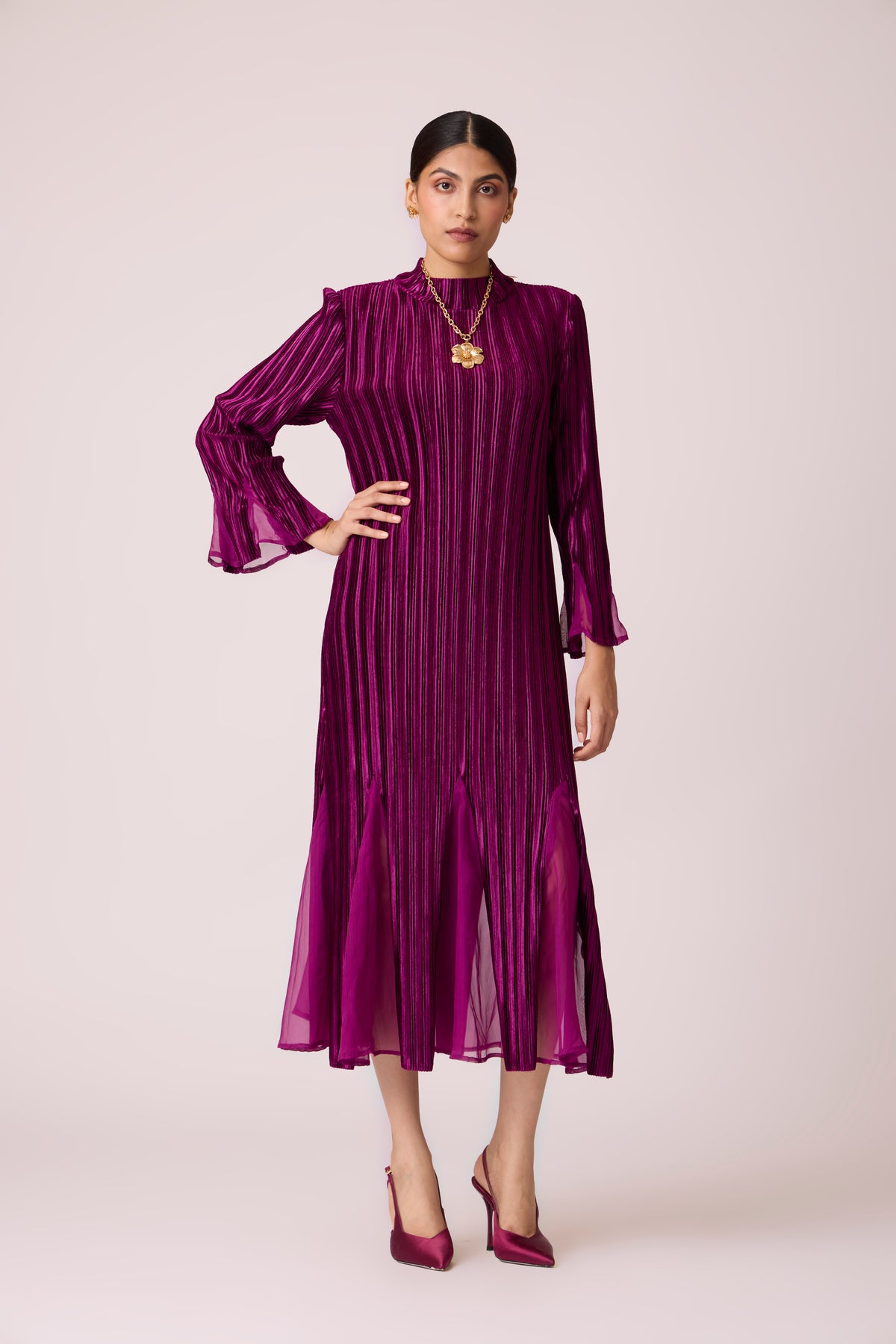 Briana Velvet Dress - Wine Purple