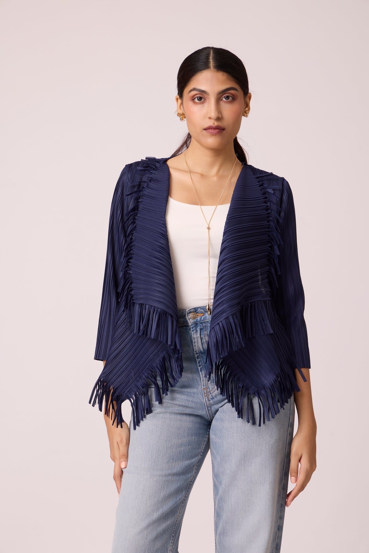 Lara Fringe Overlay - Navy