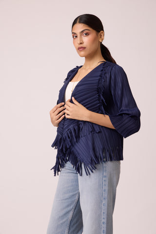 Lara Fringe Overlay - Navy