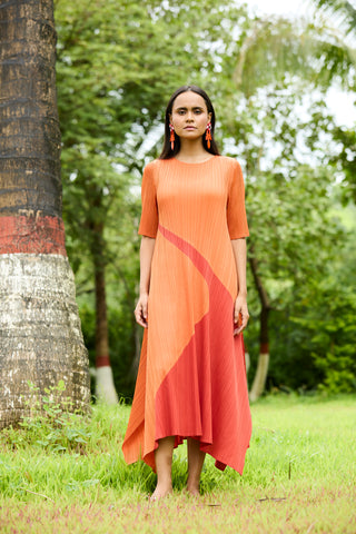 Trista Abstract Print Dress - Orange