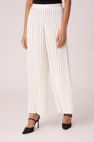 Sara Wide Pleat Pants - White