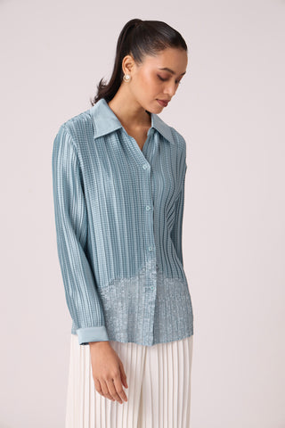 Gaby Satin Shirt - Light Blue