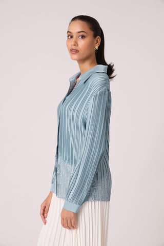 Gaby Satin Shirt - Light Blue