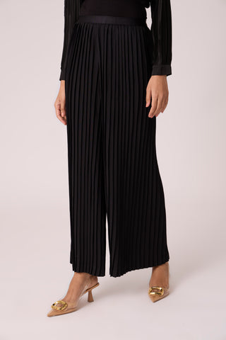 Sara Wide Pleat Pants - Black