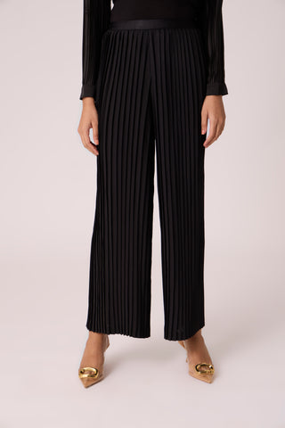 Sara Wide Pleat Pants - Black