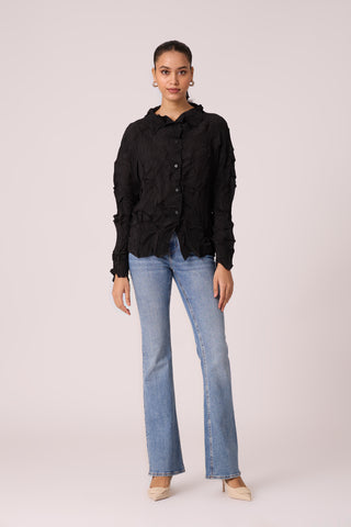 Paige Sheer Pleat Shirt - Black