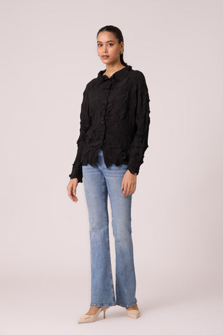 Paige Sheer Pleat Shirt - Black