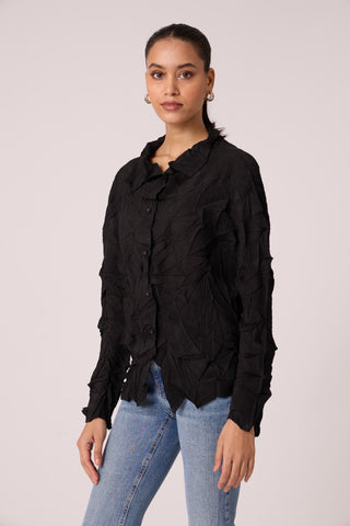 Paige Sheer Pleat Shirt - Black