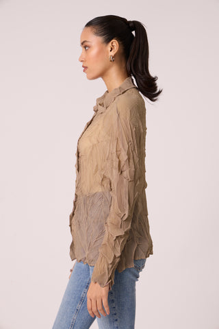 Paige Sheer Pleat Shirt - Warm Taupe