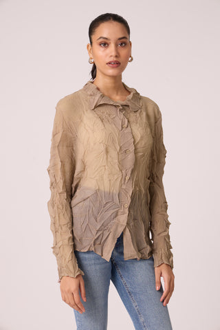 Paige Sheer Pleat Shirt - Warm Taupe