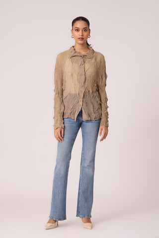 Paige Sheer Pleat Shirt - Warm Taupe