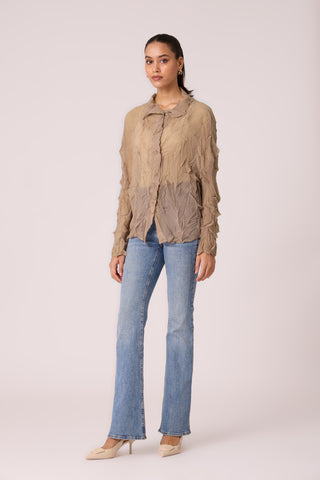 Paige Sheer Pleat Shirt - Warm Taupe