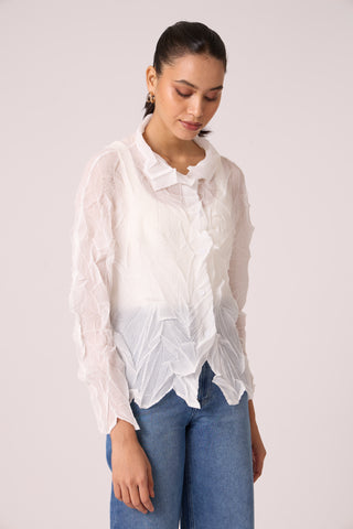 Paige Sheer Pleat Shirt - White