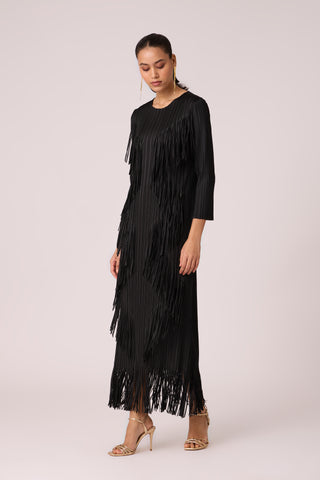 Chloe Fringed Dress - Black