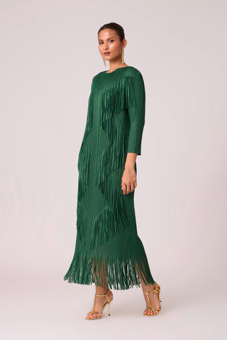 Chloe Fringed Dress - Dark Green