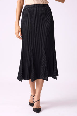 Ania Knit Pleat Skirt - Black