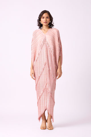 Kimono Fringe Dress - Metallic Pink